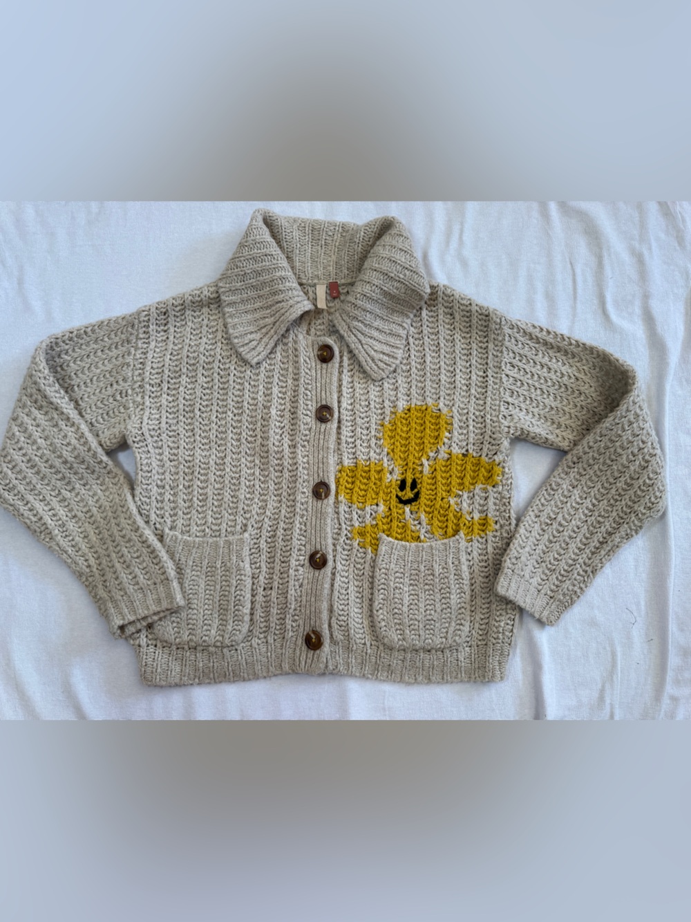 Anthropologie Pilcro Women’s Medium Smiley Flower Chunky Wool Blend Cardigan - Picture 2 of 9